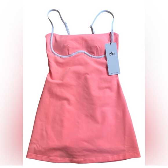 **SOLD** NWT ALO YOGA AUTHENTIC NEON BUBBLEGUM PINK AIRBRUSH STREAMLINED DRESS - Picture 6 of 7